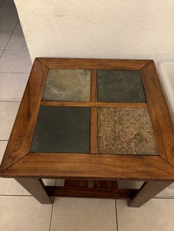 Wood Side Table With Tile Top