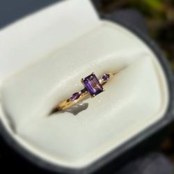 Jewelry 10k solid yellow gold purpurite stones diamonds 0.31CTW ring sz 7.00