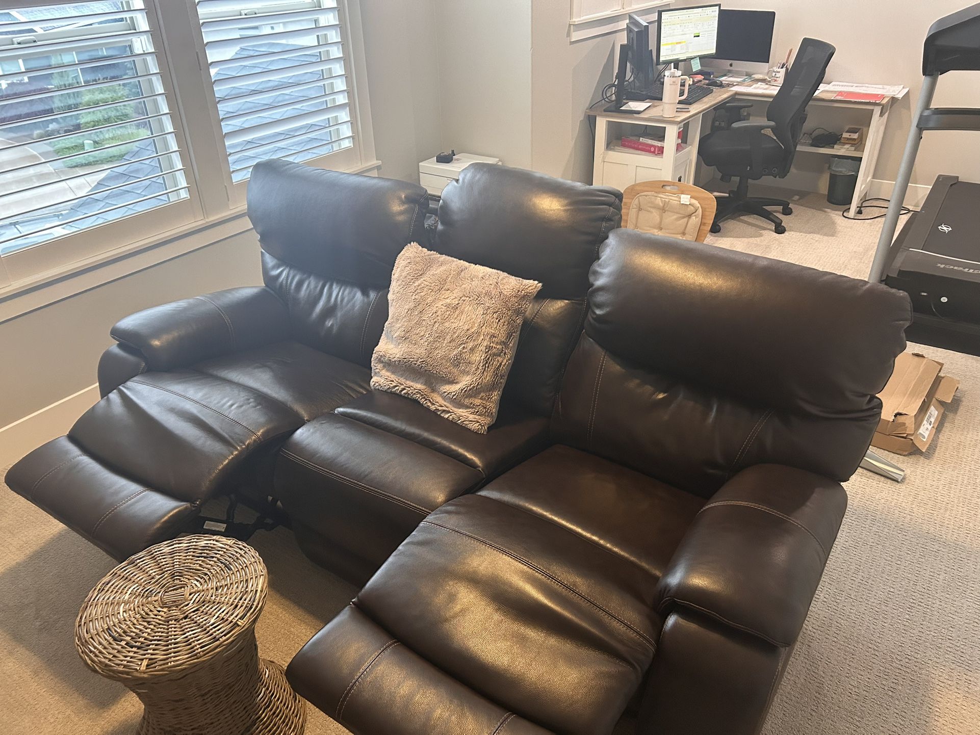 Leather Sofa With Electric Recliners and Adjustable Head Cushion