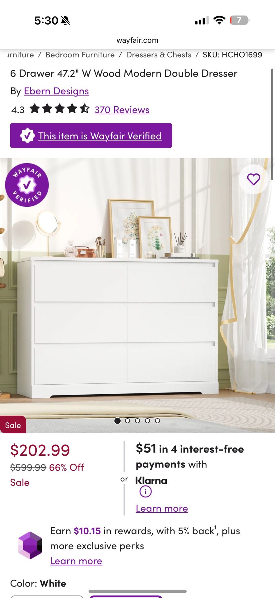 6 Drawer 47.2" W Wood Modern Double Dresser