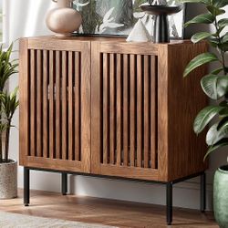 Storage Cabinet, Rustic Modern Coffee Bar with Adjustable Shelf and Metal Base, Multi-Functional Farmhouse Sideboard for Kitchen, Living Room and Offi