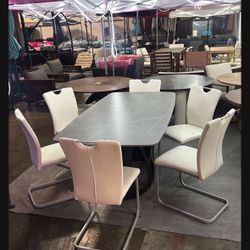 New 71"x35" Sintered Stone Faux Marble Dining Table and Chairs