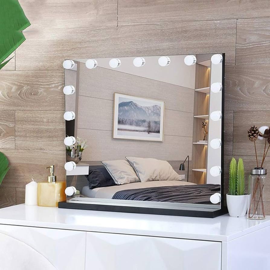 Hollywood Large Lighted Makeup Mirror, Black