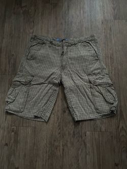 Men's Plaid Cargo Shorts - Tan Waist 36