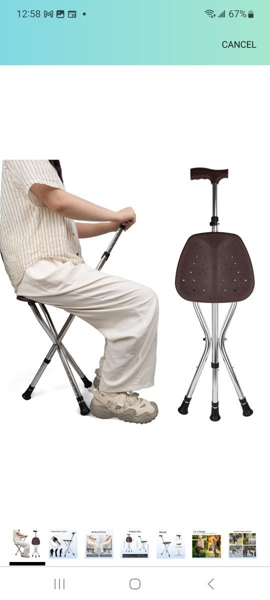 Cane with Seat Folding Lightweight,Walking Stick Height Adjustment,Cane Chair for Seniors Balance Supports Up to 330 Pounds,Anti-Slip Walking Stick fo