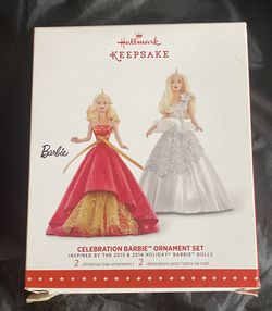 Barbie 2015 celebration 2 piece set Hallmark holiday ornament