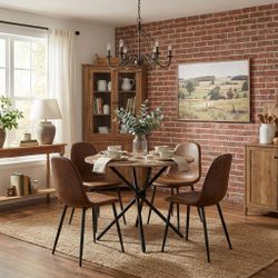 Homy Casa Fontana 5 Piece Dining Table Set with 4 Charlton Upholstered Chairs, Brown