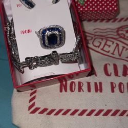 Blue Sapphire, Ring, And Earrings With Bracelet