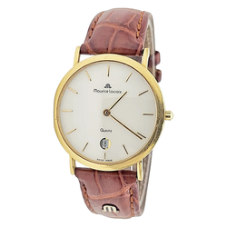 Men's Maurice Lacroix 34mm Vintage 18K Yellow Gold Case Watch with Brown Leather and White Dial. (Pre-Owned 2106)