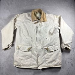 Vintage J. Peterman Jacket Barn Coat Men's L Beige Corduroy Collar Chor 90s#2279