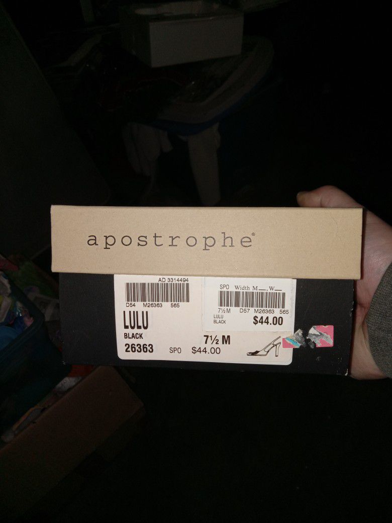 Apostrophe Black Heels Size 7.5 New In Box! 