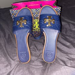 Navy Blue Tory Burch Slides 