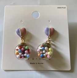 Limited Time: $3 Pair Color Heart-shaped Earrings Dream Candy Stained Glass Ball Childlike Earrings Earrings for girls teenage