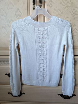 White Knit Sweater with Lace Detail