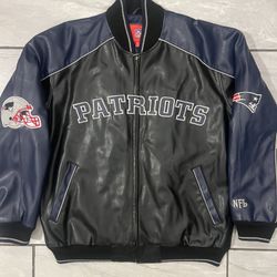 VINTAGE EMBROIDERED NEW ENGLAND PATRIOTS PLEATHER JACKET VARSITY JACKET Sz XL