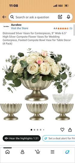 Silver Vases for Centerpieces, 9'' Wide 6.5''