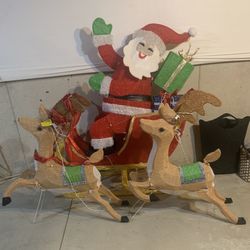 LARGE OUTDOOR SANTA AND REINDEER DISPLAY