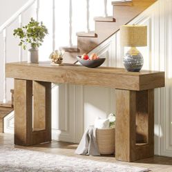 Farmhouse Console Table, 63-Inch Long Narrow Sofa Table Behind The Couch, Wooden Rectangular Entryway Table (Natural)