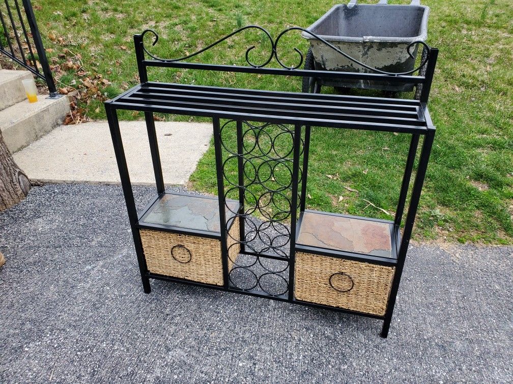 Iron Wine Rack Bakers Storage Rack With Baskets