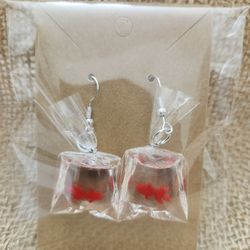 New - Goldfish In A Bag Earrings