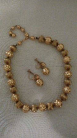 Women's Vintage Gold Tone Choker Necklace & Earring Set