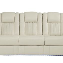 Recliner Sofa Leather Ivory Beige 