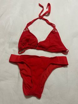 Womens Scarlet Red Bikini Swimsuit Top Size D/DD Bottom Size Medium