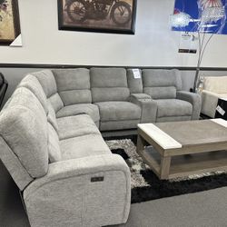 Gray Sofa Sectional w/ 3x Power Recliners