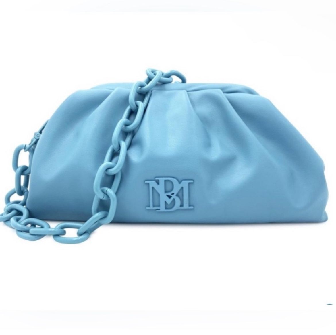 NWOT Badgley Mischka Light Blue Vegan Leather Clutch Removable Chain Strap