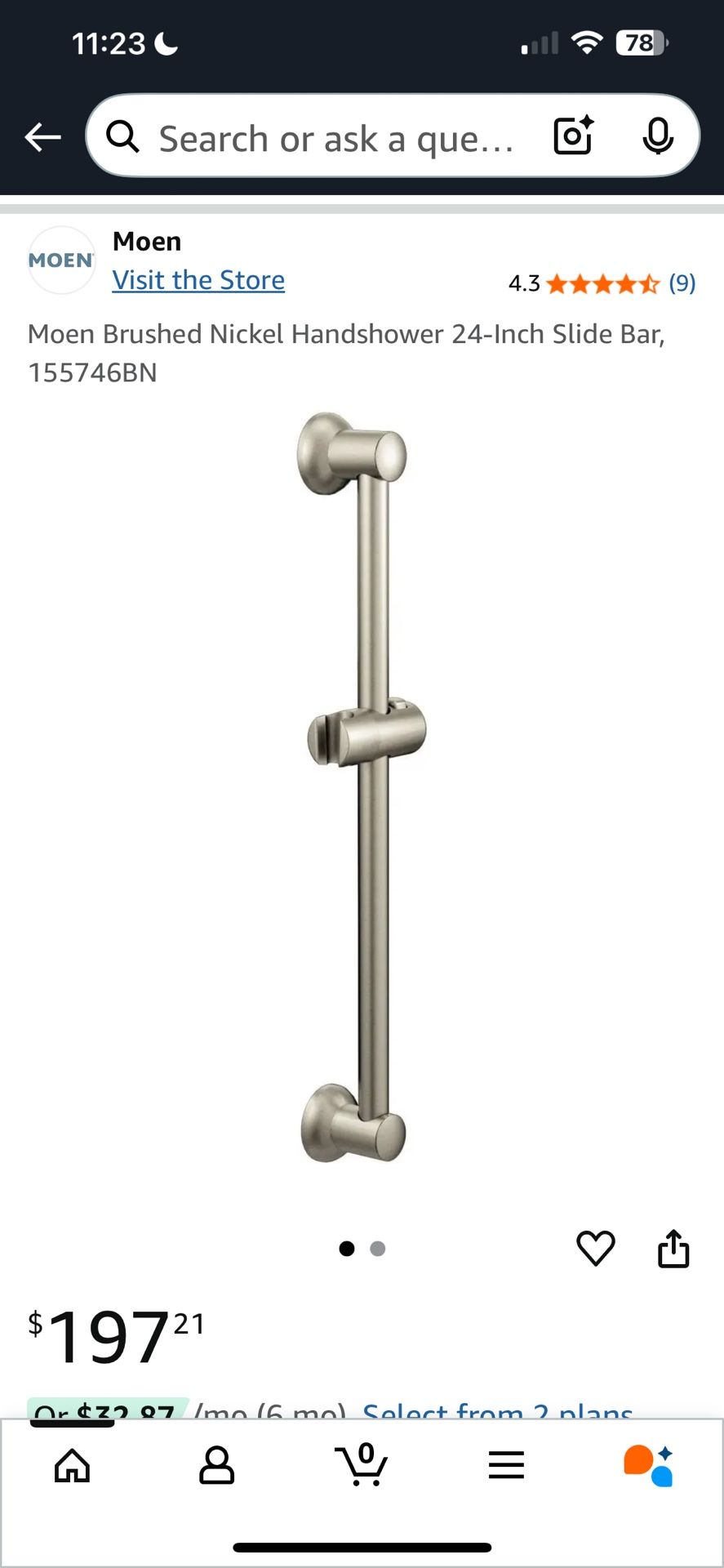 MOEN Sliding Rod for shower system, brushed nickel polish