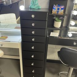 Black 9- Drawer Vanity Chest