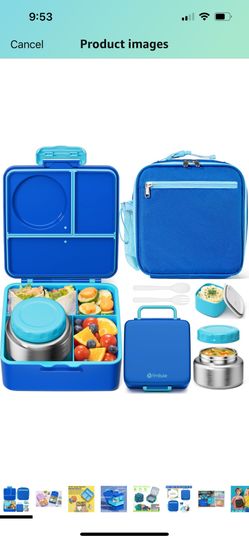 lunch Box Set for Kids or Adult with 8oz Thermos Food Jar, Insulated Lunch Bag & Sauce Cup, Leakproof Dishwasher Safe Color Blue