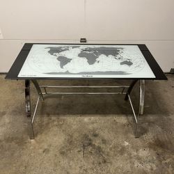 Powell Adventurer's World Map X-Sided Glass Top Computer Desk 