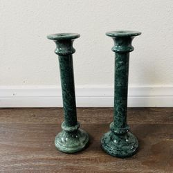 Green Marble Candlestick Pair - Elegant Home Accent 9.5Inch tall