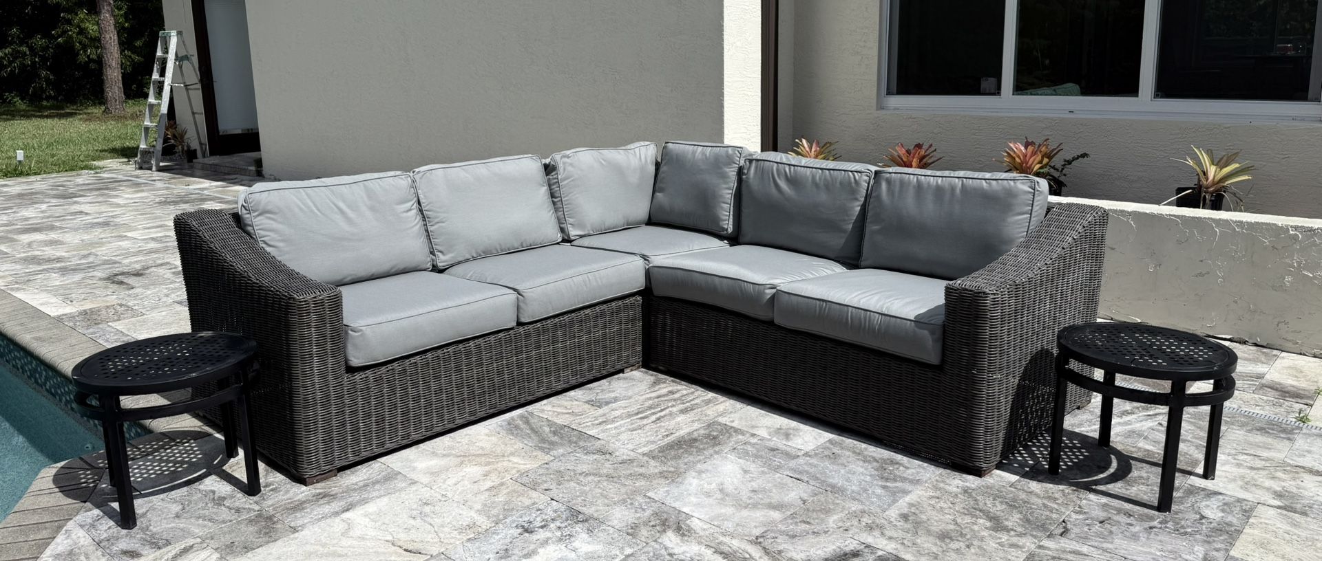 Modern 3-Piece Gray Wicker Outdoor Patio Sectional Set - Garden Art