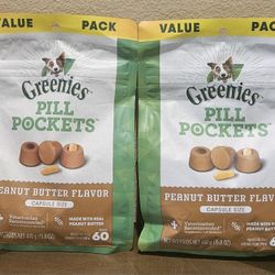 GREENIES Pill pockets for dogs  Peanut Butter flavor capsule 60 treats LOT OF 2