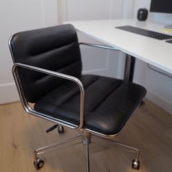 CB2 leather swivel office chair black
