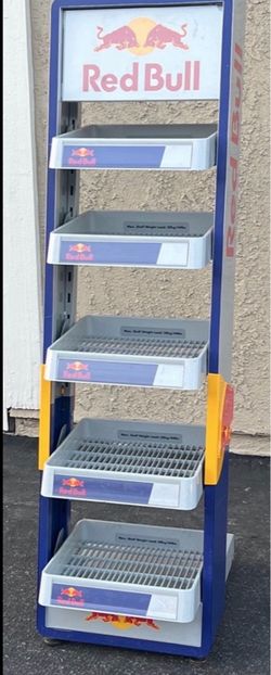 Red Bull Retail Display Rack Stand – 5-Tier Rolling Shelf