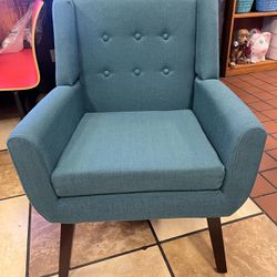 Accent Chair Upholstered Button Tufted Armchair, Linen Fabric Sofa Chairs for Bedroom, Living Room, Mid Century Modern Comfy Reading Chair Lake Blue