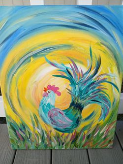 Morning Glory Rooster Painting
