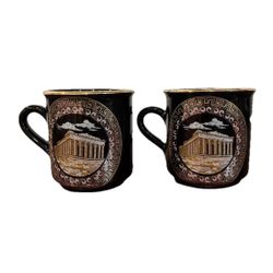 Ancient Greece Coffee Tea Mug Cup Athens Parthenon Ceramic Set Lot 24k Gold