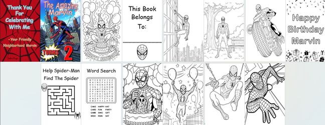Spider-Man Coloring Book. Party Favors. personalized coloring books. Spiderman Party games. Party Decor.