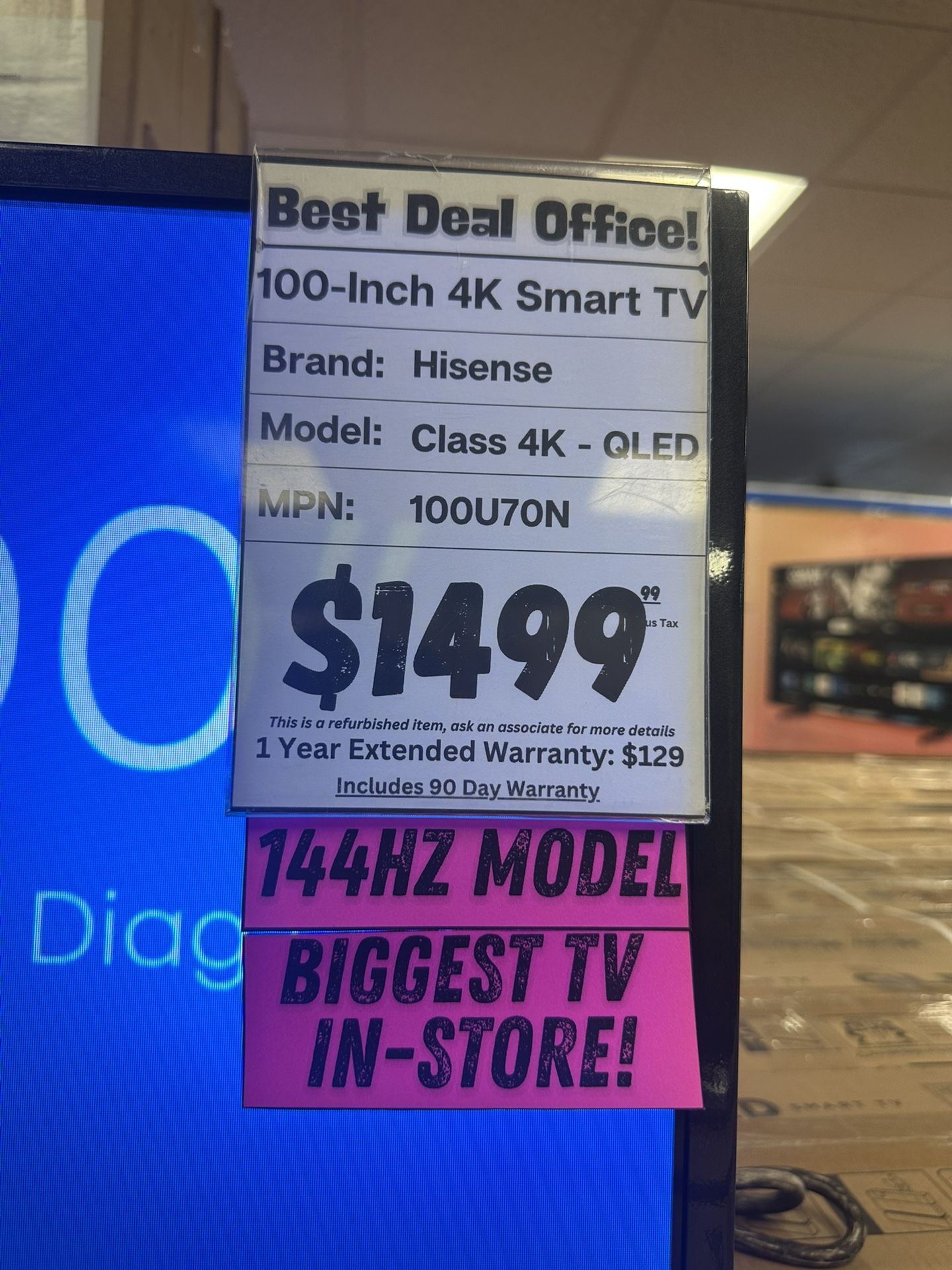 Hisense 100-Inch 4K Smart TV – Class 4K QLED – 144Hz Model