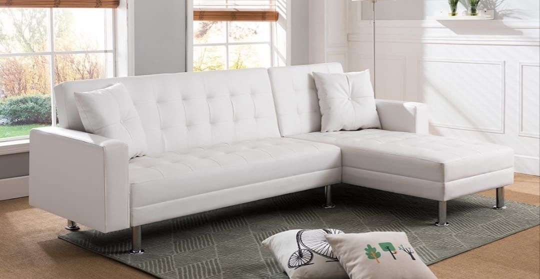 SLEEPER SECTIONAL. WHITE PU Tufted Reversible Sectional Sofa Bed 99.5 x 61 x 31 in. H
