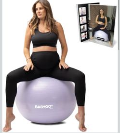 BABYGO Birthing Ball - Pregnancy Yoga Labor & Exercise Ball & Book Set Trimester Targeting, Maternity Physio, Birth & Recovery Plan Included Anti Burs