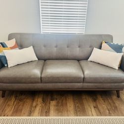 Like-New Gray Leather Sofa – Excellent Condition