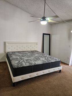 California King Bed Frame Solid. Leather feel material with gems. With Mattres like new. 

$150 for all together.

Must pick up in San Bernardino.