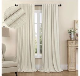 Burlap Curtains 90 Inches Long for Bedroom 2 Panel 100 Percent Blackout Linen Textured Full Light Blocking Cottage Drape for Living Room Dining Noise