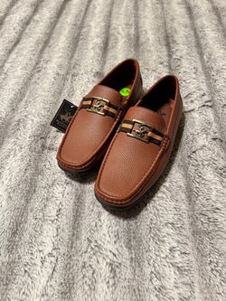 Brown Leather Loafer Moccasin Driving Shoe w/ Gold Accent
