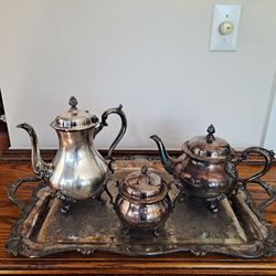 Wilcox International Silver Co Teapot,  Coffee Pot Set With Tray